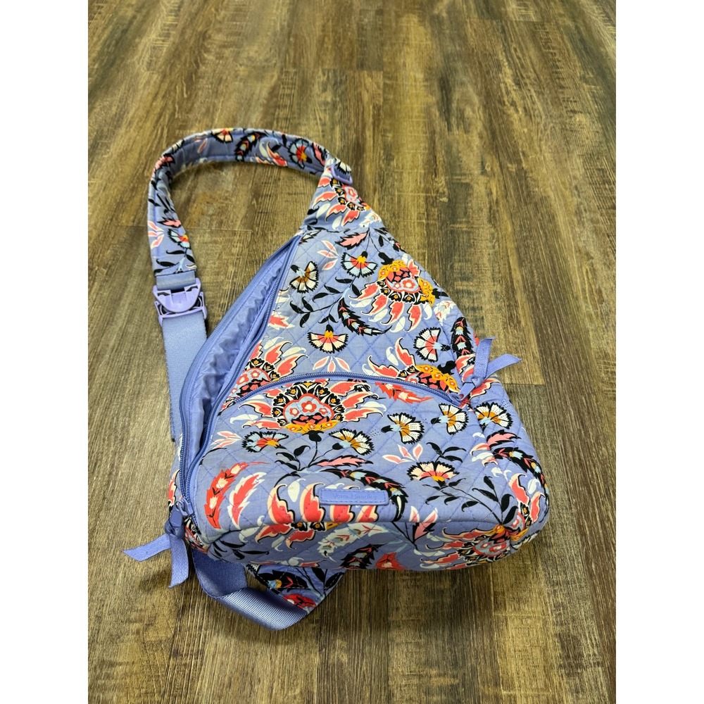 Vera Bradley Mural Garden Essential Compact Sling Backpack Blue Floral Quilted